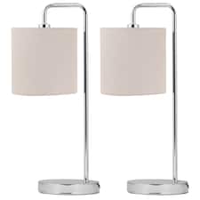 Set of 2 Arched Table Lamps with Natural Linen Shades | Chrome | Brown | Large | 2