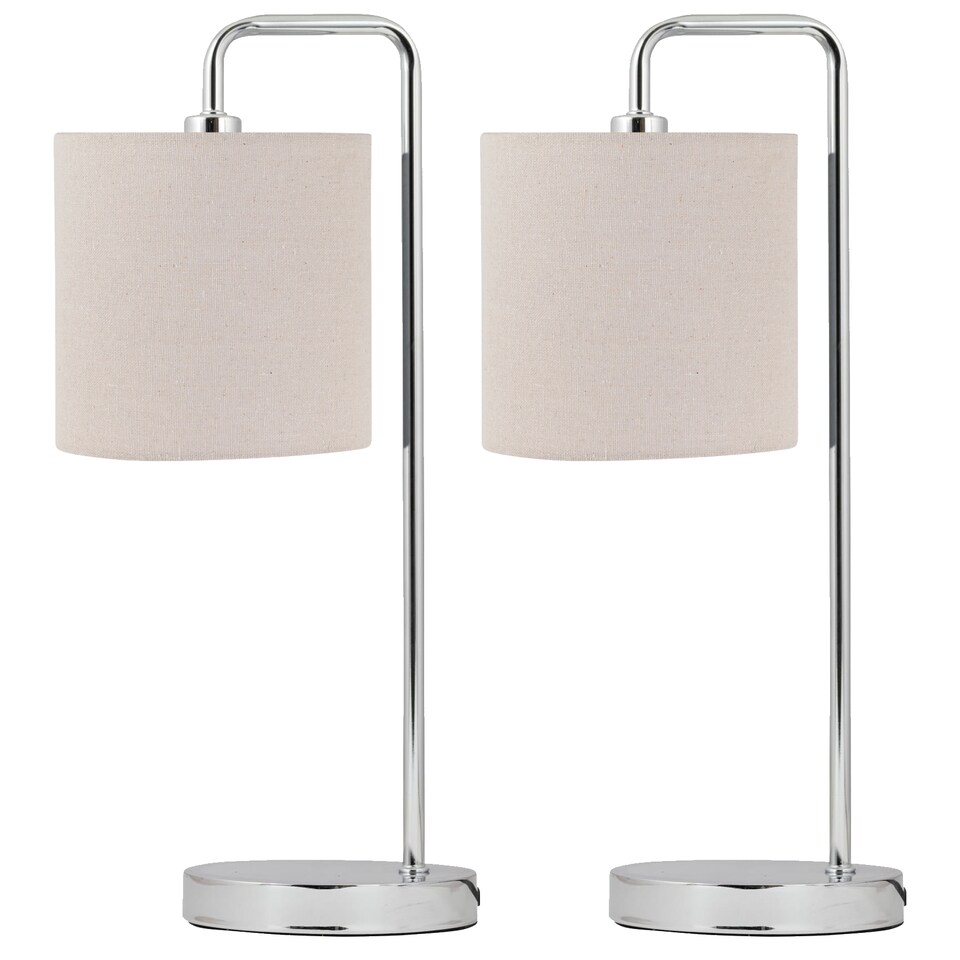 image 1 of Set of 2 Arched Table Lamps with Natural Linen Shades | Chrome | Brown | Large | 2