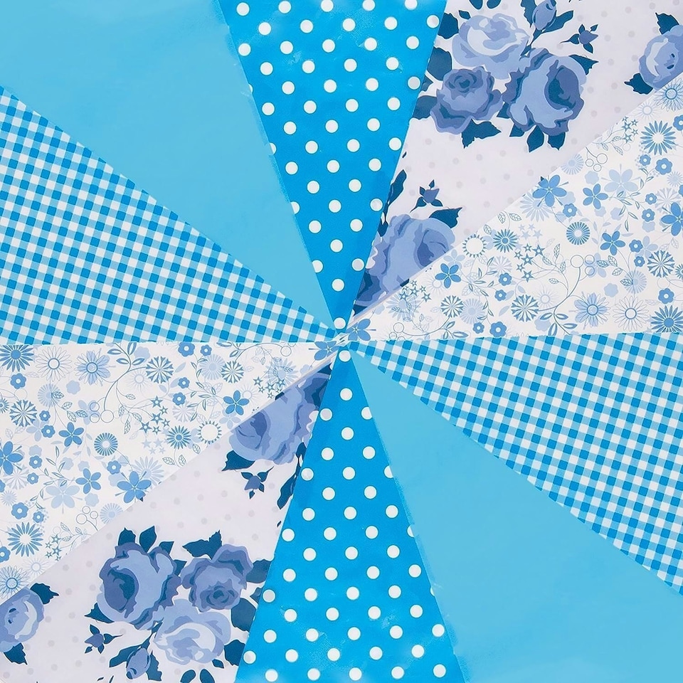 image 1 of Blue Vintage Print Party Bunting 10m with 20 Pennants