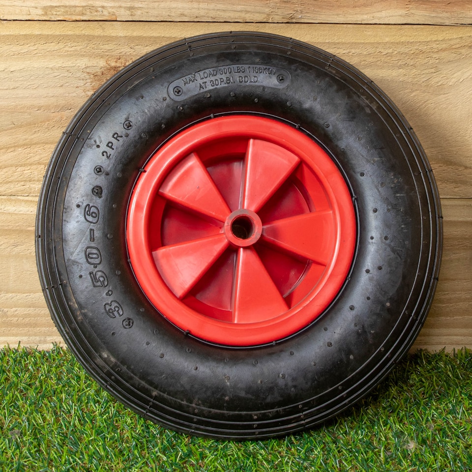 image 1 of Replacement 13" x 3" Pneumatic Garden Wheelbarrow Wheel With Axle