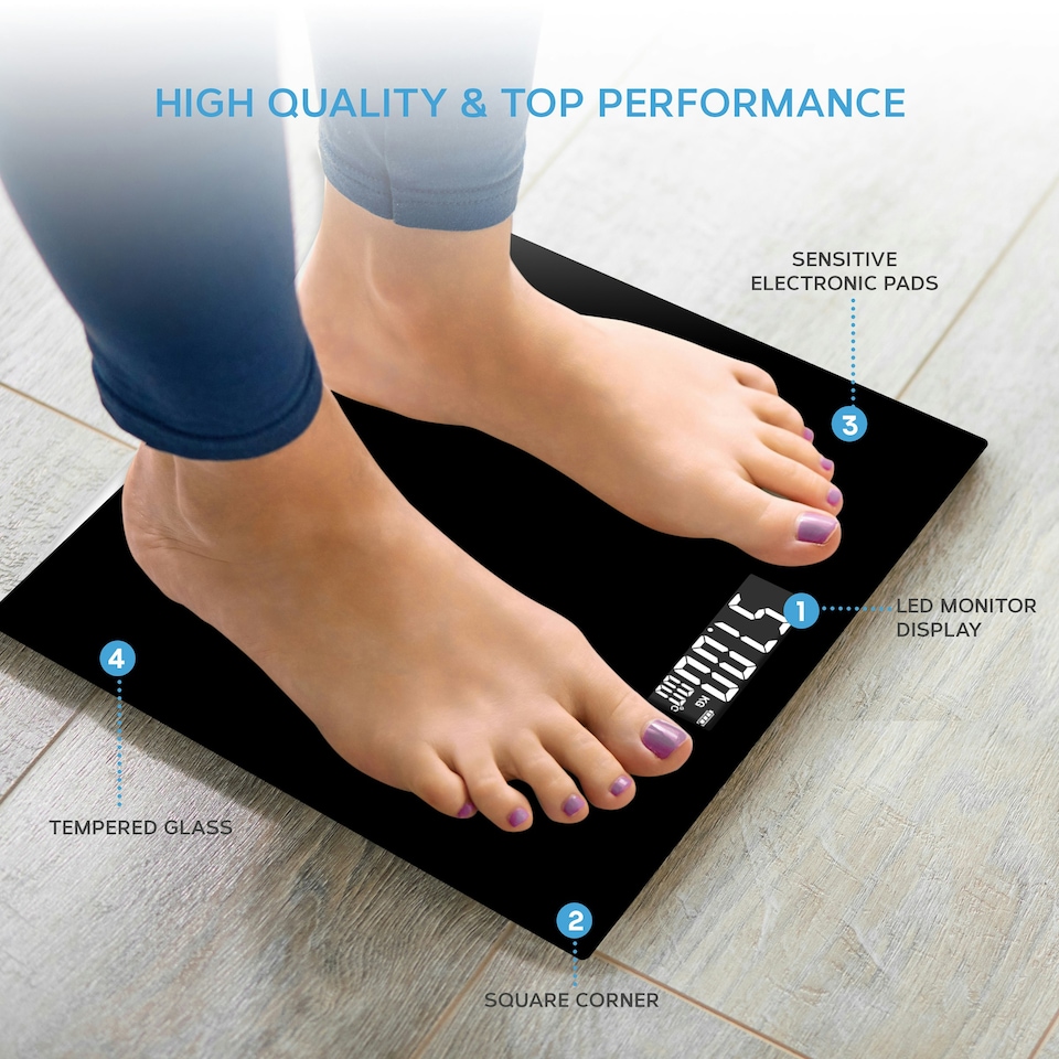 image 1 of Get Fit Bathroom Scales - Monitor Weight Loss - Digital Weighing Scale with High Precision Strain Gauge Sensor, LCD Display & Automatic On/Off - Black