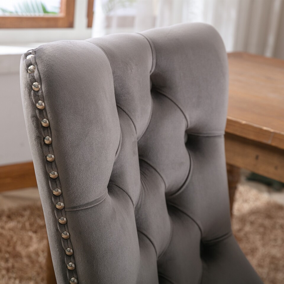 image 1 of Romsey Set of 4 Modern Velvet Dining Chairs with Solid Oak Legs