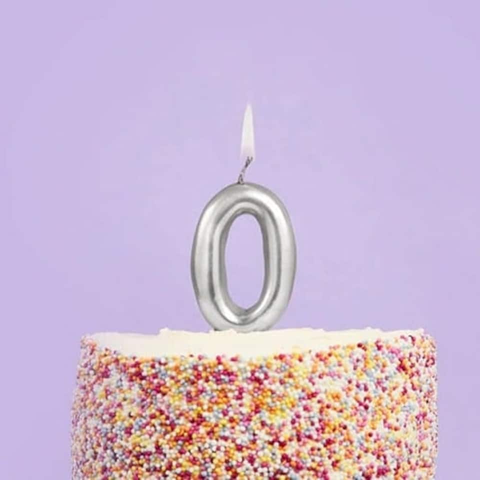 image 1 of Metallic Silver Number 0 Shaped Candle