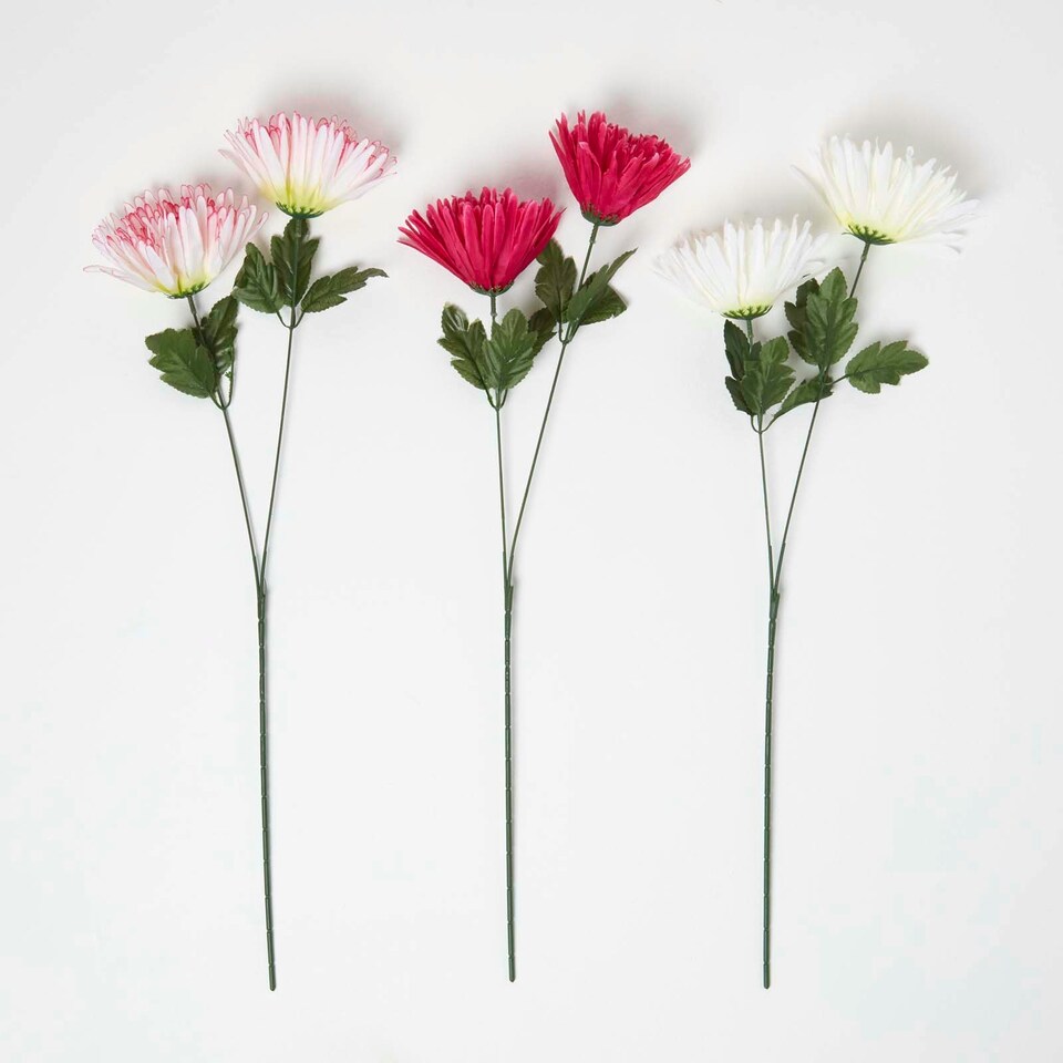 image 1 of Homescapes Artificial Chrysanthemum Single Stem Set of 3, 60 cm