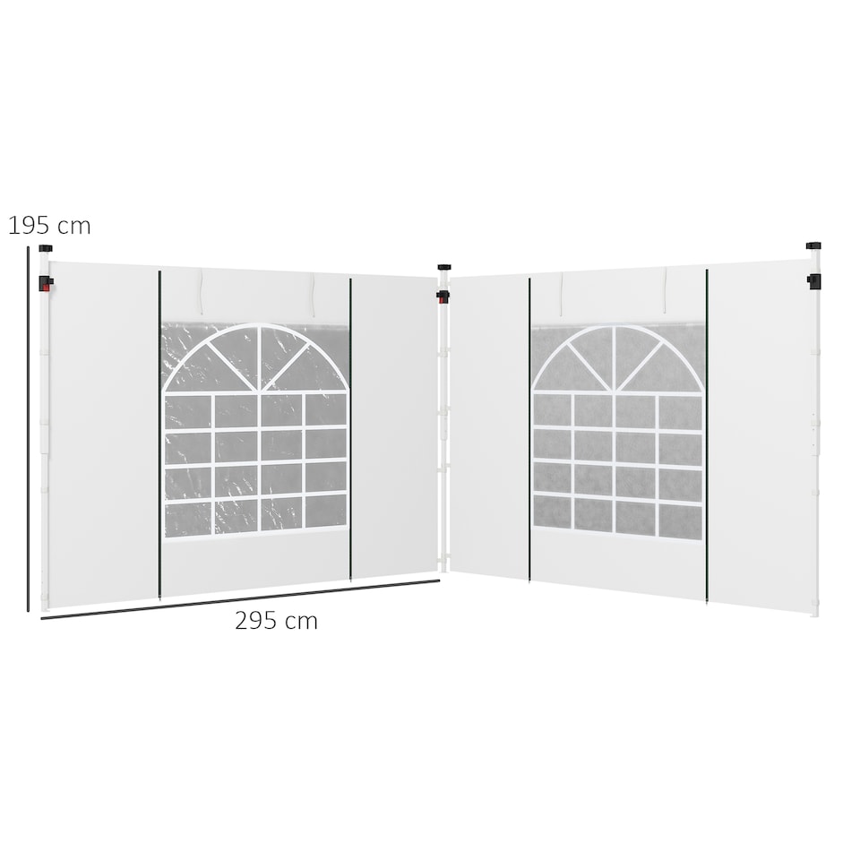 image 1 of Outsunny Gazebo Side Panels with Windows and Doors, for 3x3m or 3x6m Pop Up Gazebo, 2 Pack Sides Replacement, White