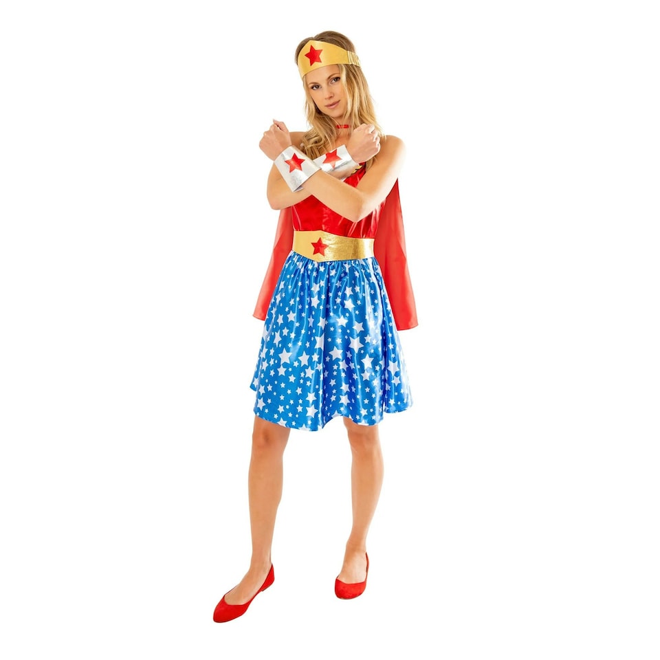 image 1 of Wonder Woman Womens/Ladies Deluxe Costume - Red/Blue/Gold - M M