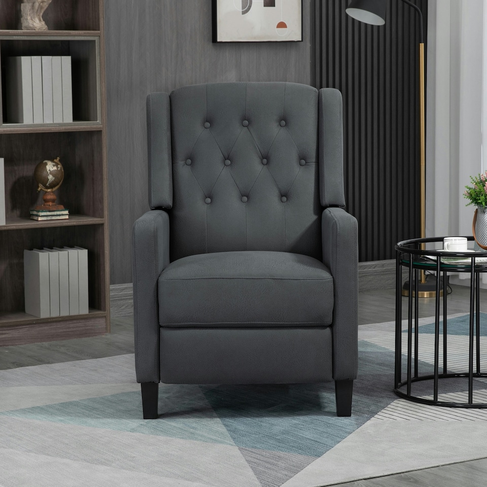 image 1 of HOMCOM Button Tufted Microfibre Cloth Recliner Armchair for Living Room, Grey