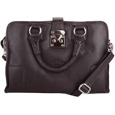 London Leathergoods Womens Soft Premium Leather Hand Bag / Shoulder Bag with Detachable Strap | Brown | Dark Brown