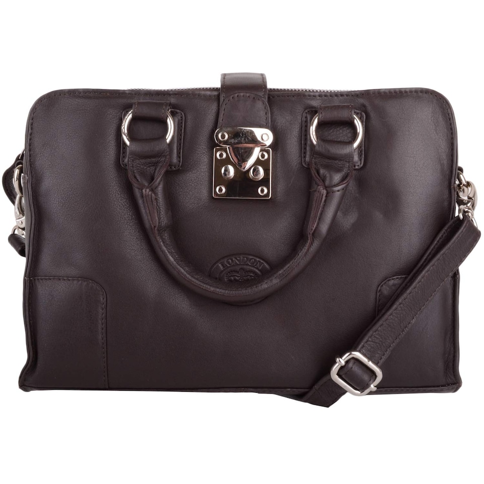 image 1 of London Leathergoods Womens Soft Premium Leather Hand Bag / Shoulder Bag with Detachable Strap | Brown | Dark Brown