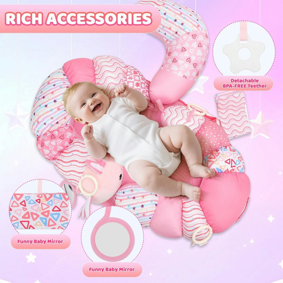 image 1 of Axolotl Baby Play Mat – Sensory Floor Mat with Detachable Toys | Soft & Skin-Friendly | Pink | Newborn Gift