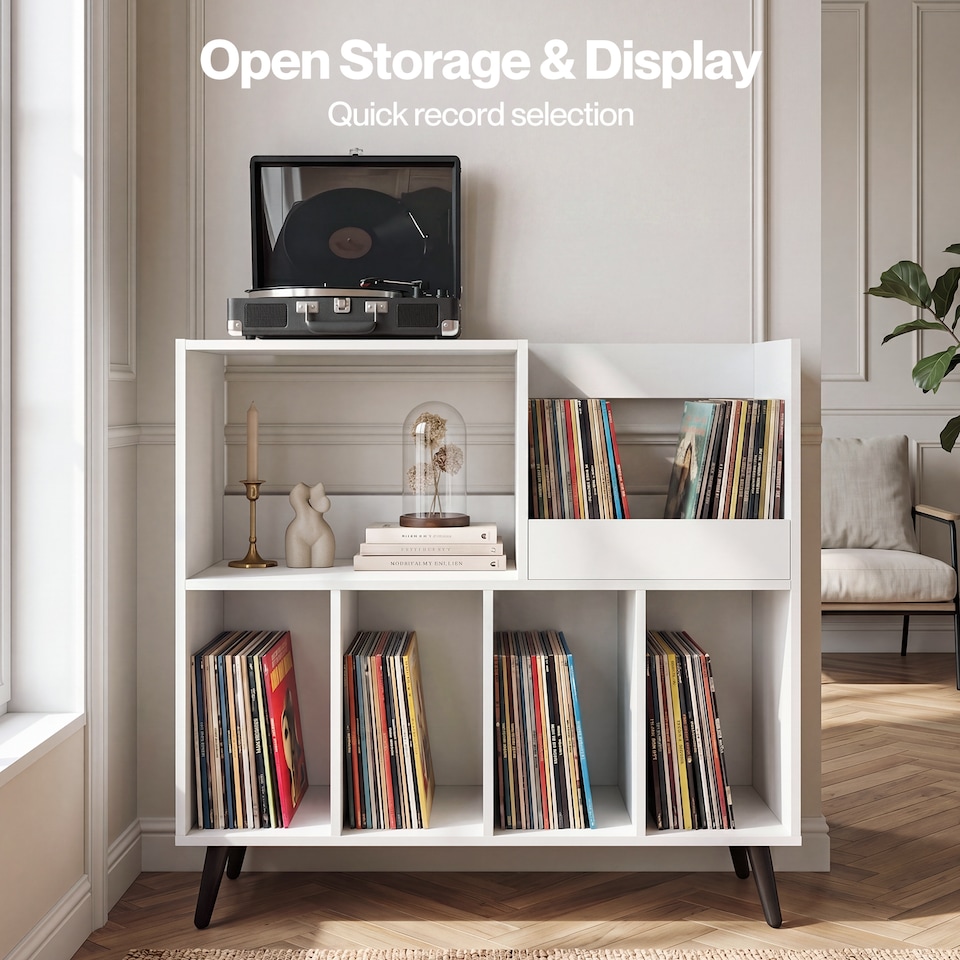 image 1 of Levede Record Player Stand 300+ Album Storage Turntable Cabinet Rubber Wood