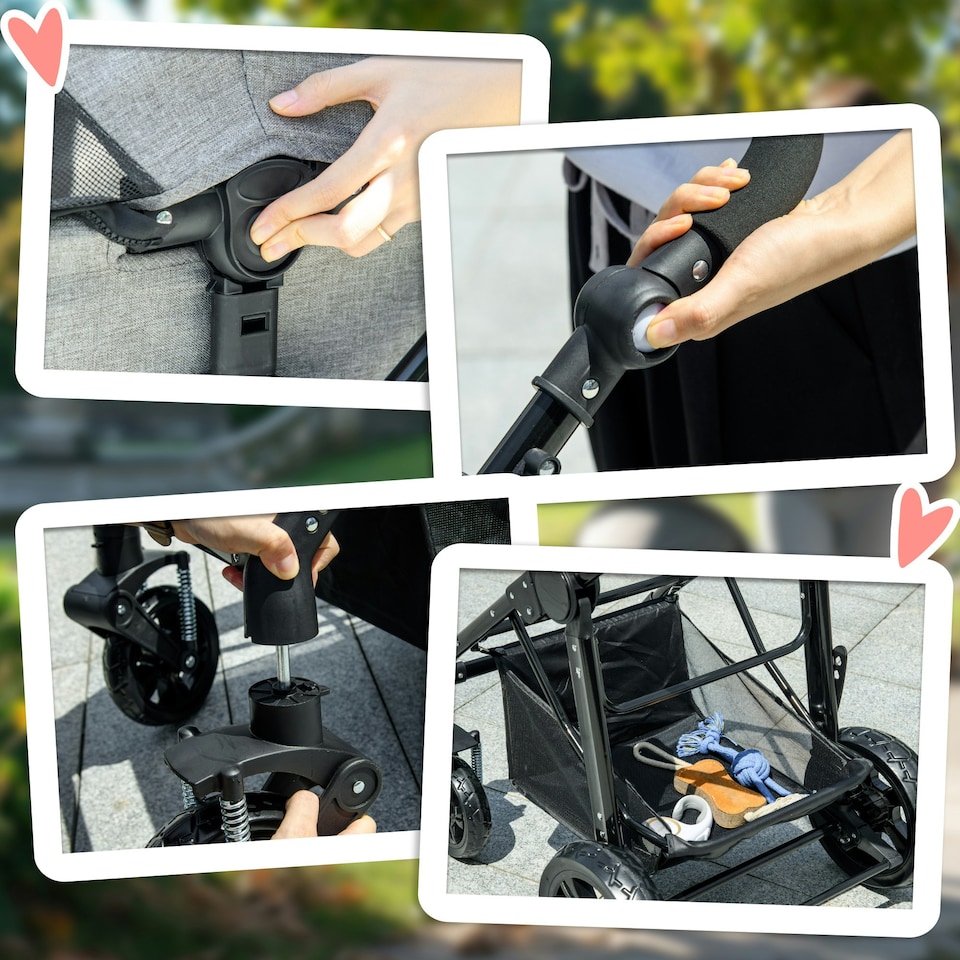 image 1 of PawHut Pet Stroller Foldable Dog Cat Travel Carrying Bag for Small Dogs
