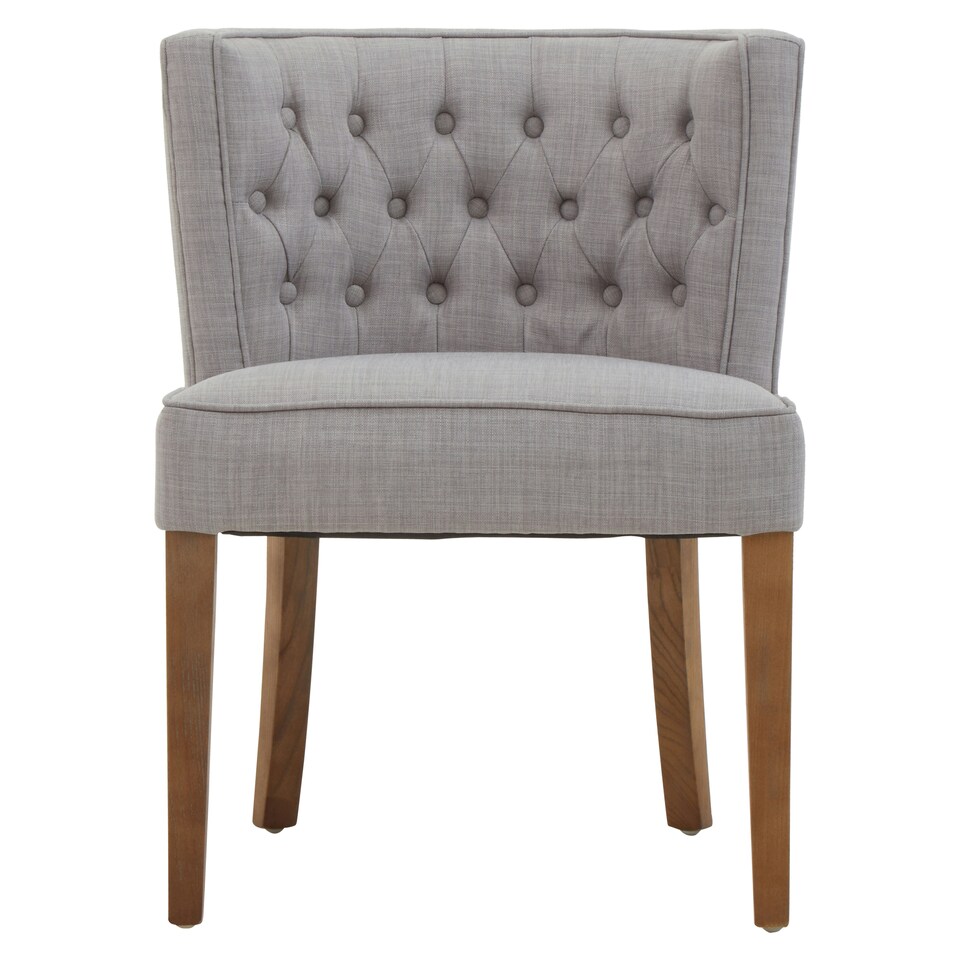 image 1 of Interiors by Premier Grey Fabric Dining Table, Button Tufted Design Accent Dining Table, Back Living Room Chair with Wooden Legs Grey