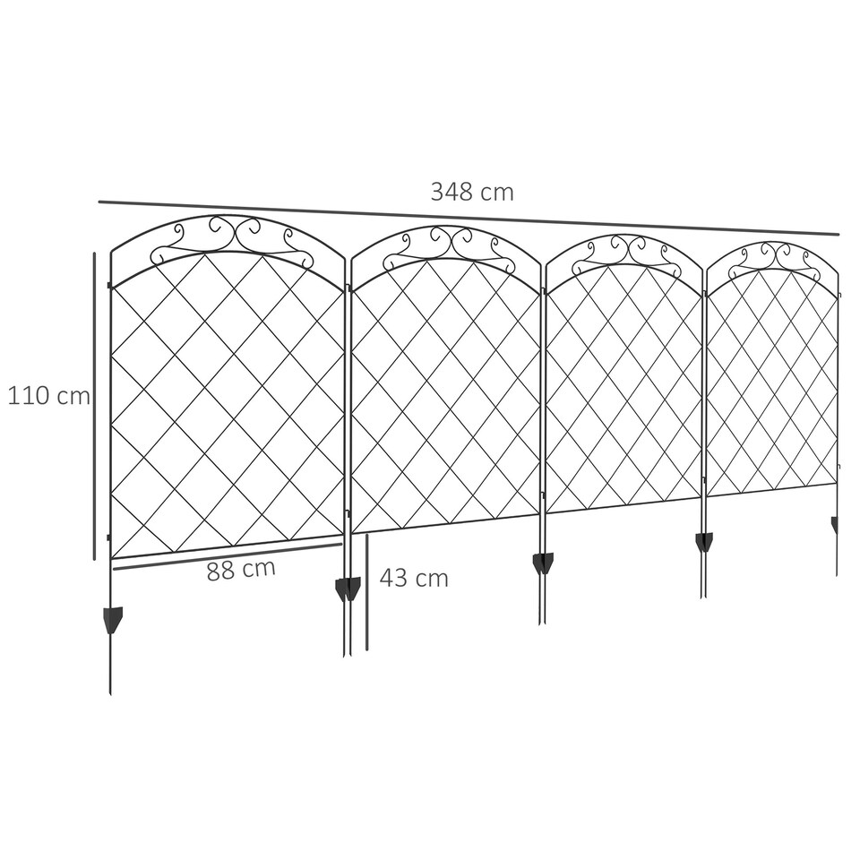 image 1 of Outsunny 4PCs Decorative Garden Fencing 43in x 11.4ft Steel Border Edging Swirls