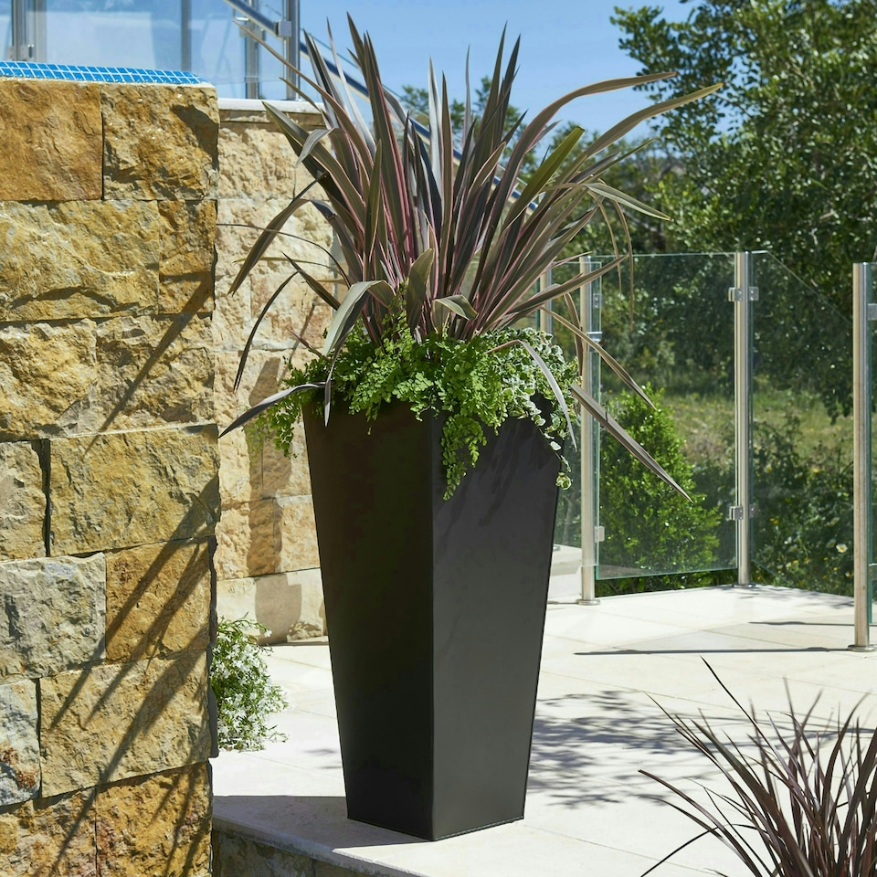 image 1 of Primrose Black Flared Tapered Outdoor Planter Zinc Galvanised Pot 70cm x 34cm