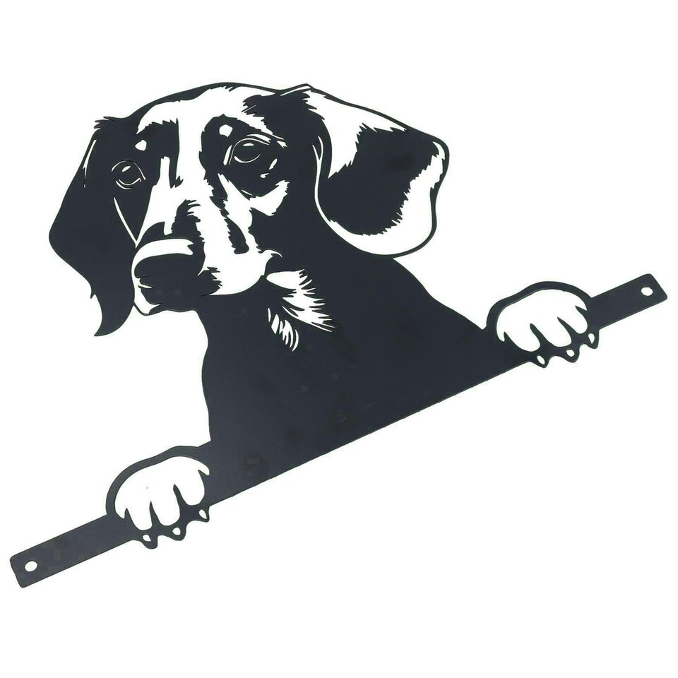 image 1 of Black Metal Peeking Dachshund Silhouette with Fixing Plate Garden Ornament Gift