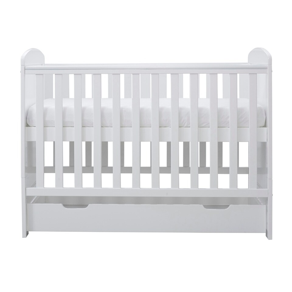 image 1 of Coleby Mini Cot Bed, Fibre Mattress & Under Drawer - Adjustable Base (3 Heights), Space-Saving, Suitable from Birth to 4 Years