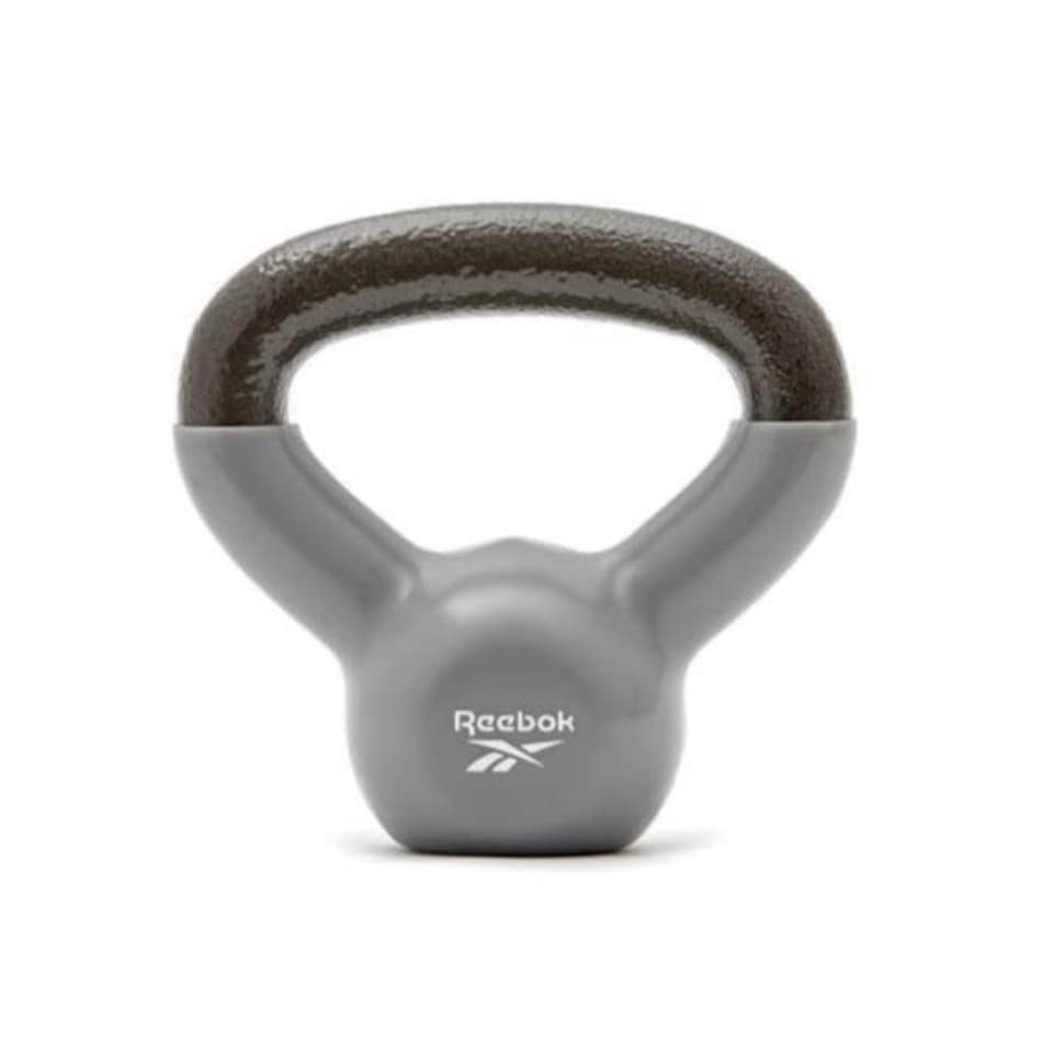 image 1 of Reebok 2kg Cast Iron Kettlebell, Vinyl-Coated with Wide Handle (Grey/Black) | Multi | Grey/Black | Not provided