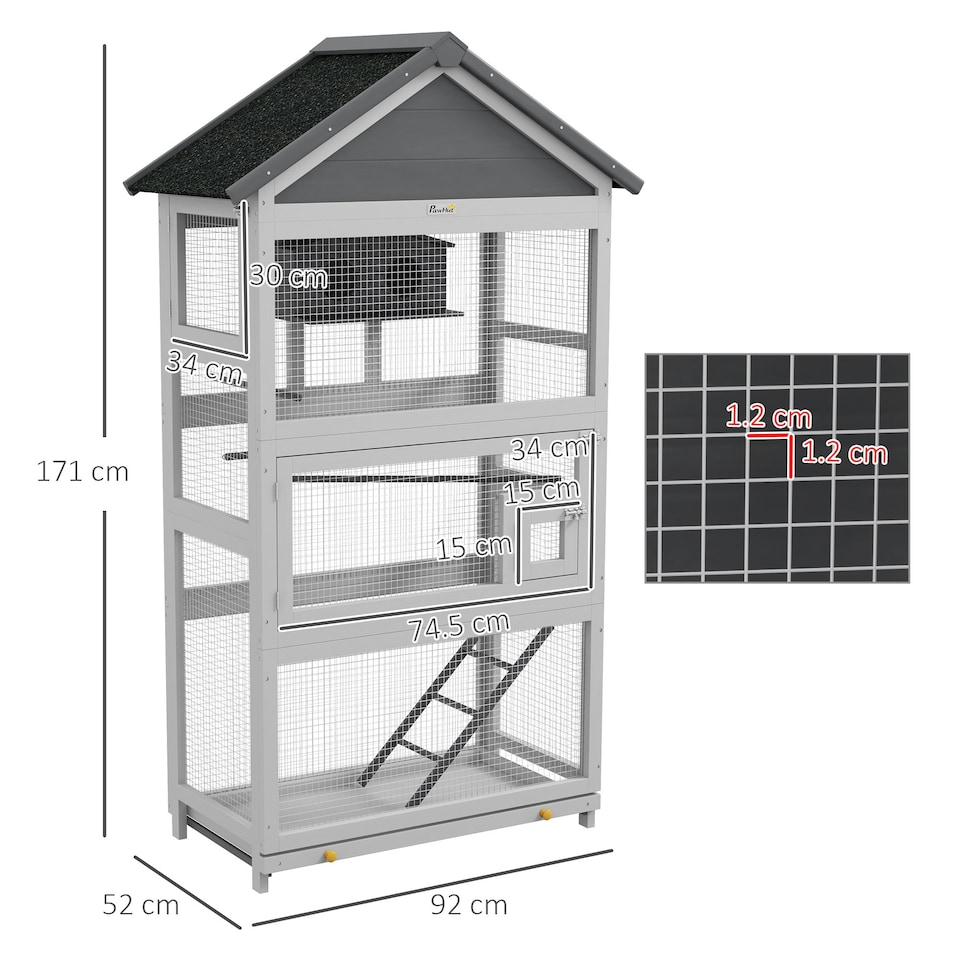 image 1 of PawHut Bird Cage w/ Stands for Finches, Parakeets, Small Birds - Grey