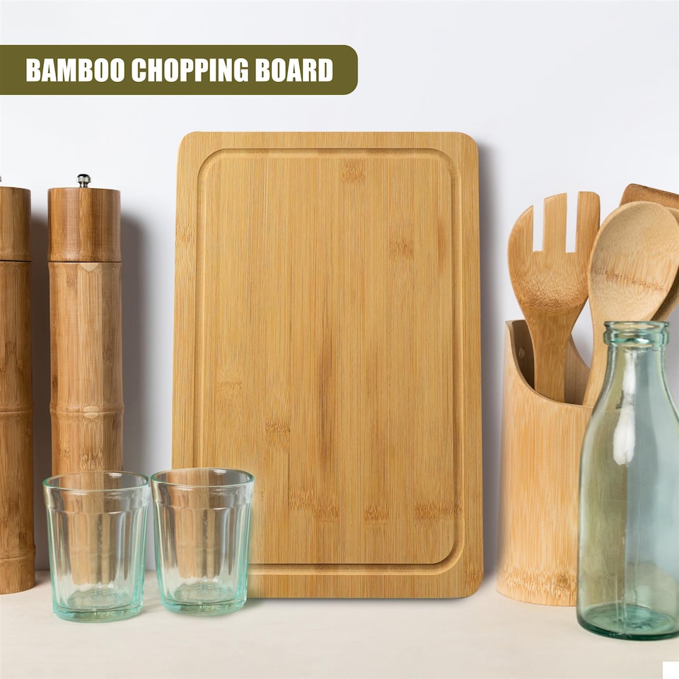 image 1 of GEEZY Bamboo Chopping Board Wooden Cutting Block Brown 37x25cm
