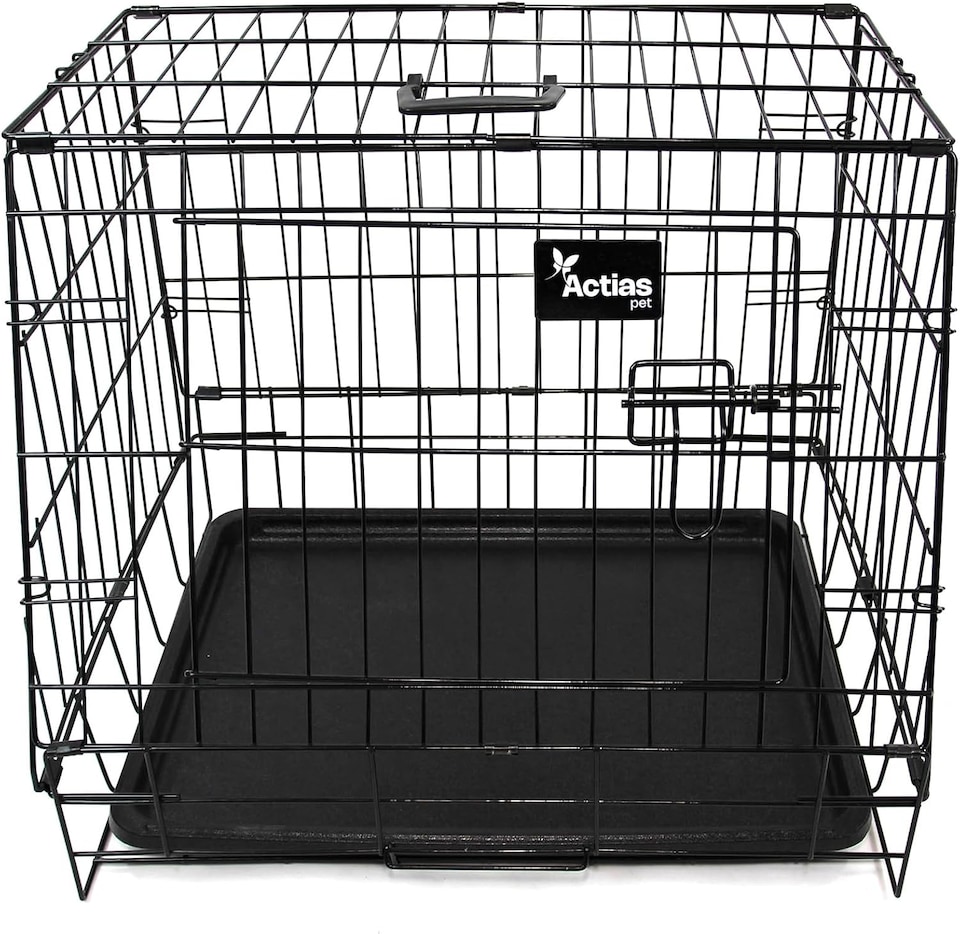 image 1 of Actiaspet - Black Metal Sloping Dog Crate (24 inch) | Car Boot Pet Cage with Removable Tray