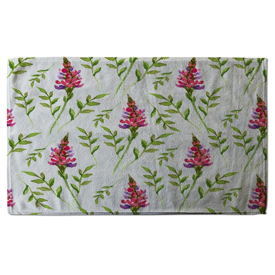 image 1 of Pink & Green Leaves (Kitchen Towel)
