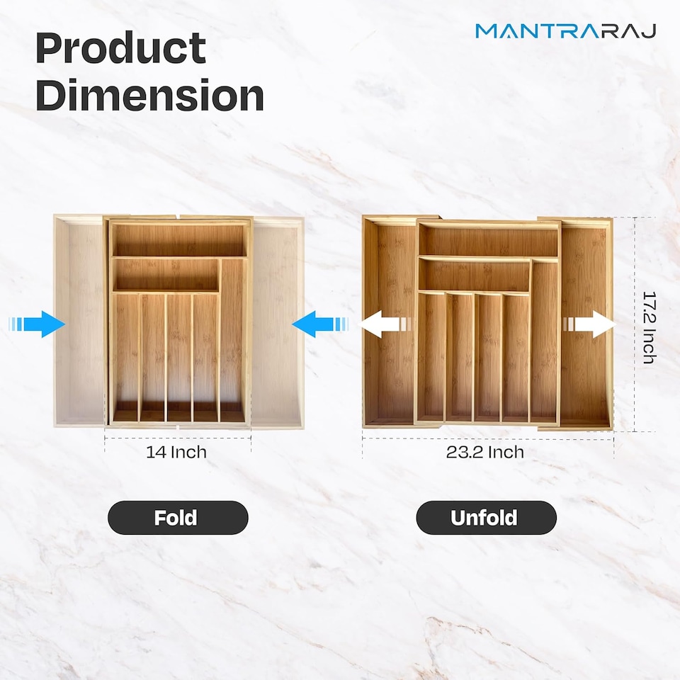 image 1 of MantraRaj Bamboo Expandable Wooden Cutlery Tray Holder Kitchen Drawer Organiser