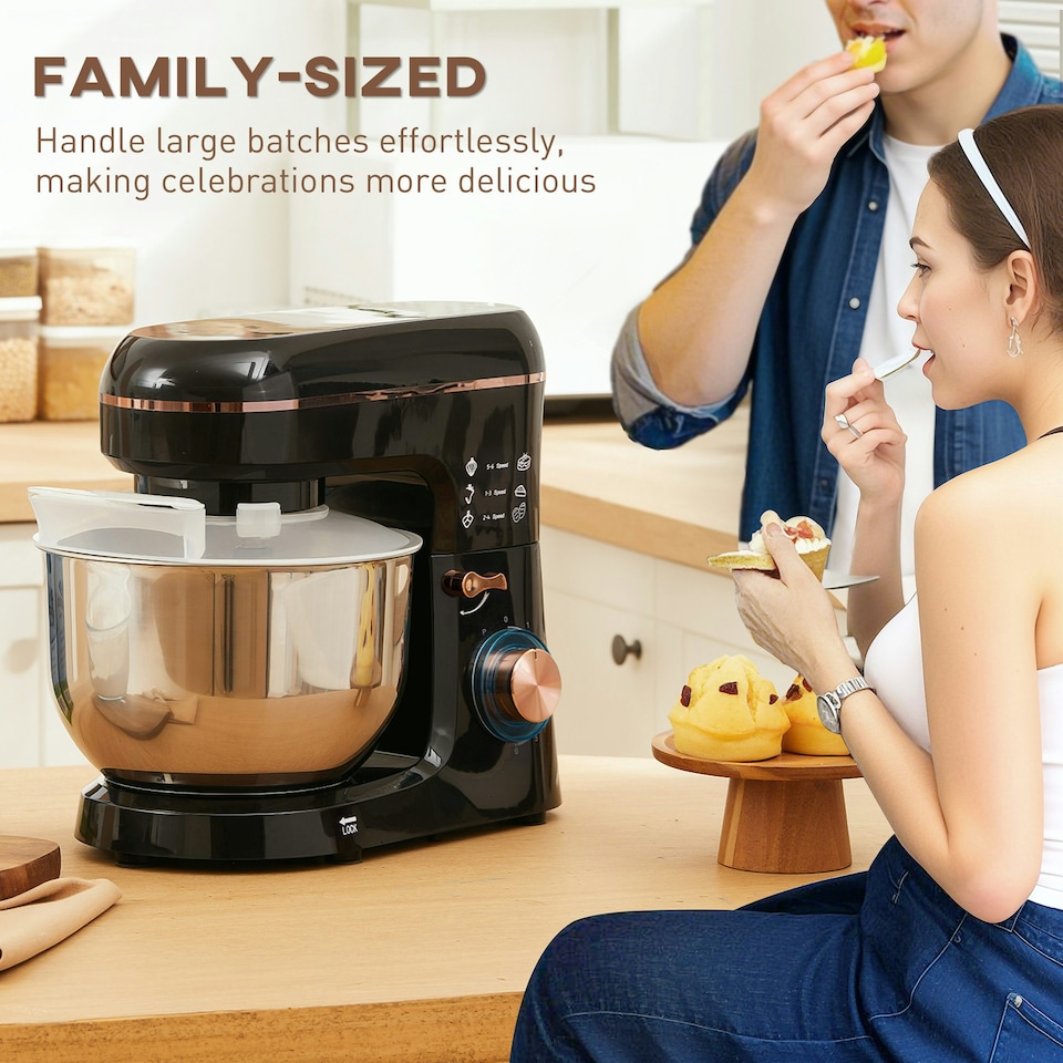image 1 of HOMCOM Electric Stand Mixer, 5L Food Mixer with Dough Hook, Whisk, Black