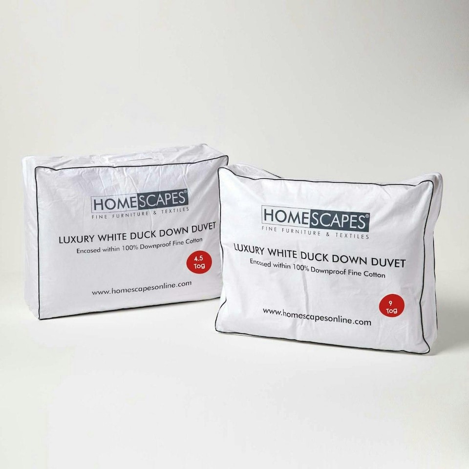 image 1 of Homescapes Duck Down 13.5 Tog All Season Duvet Set, Super King | White | Super King