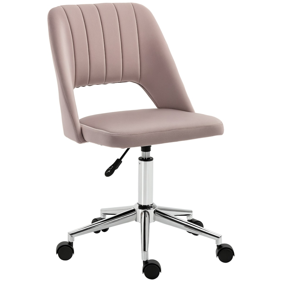 image 1 of Vinsetto Mid-Back Swivel Home Office Chair Scallop Computer Chair Pink