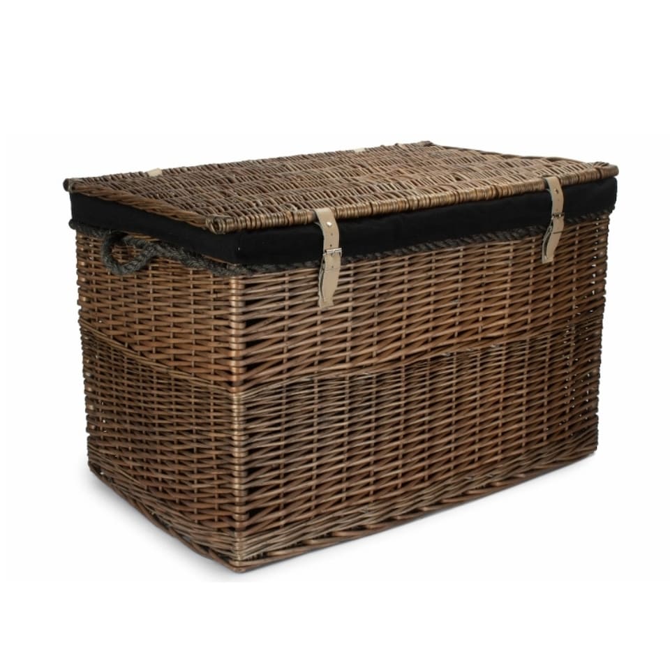 image 1 of Large Antique Wash Storage Wicker Basket with Black Lining | Black | Black