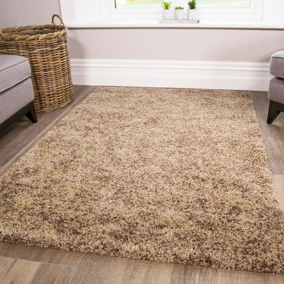 image 1 of KUKOON Beige Taupe Mottled Shaggy Living Room Area Rug 120cm x 170cm