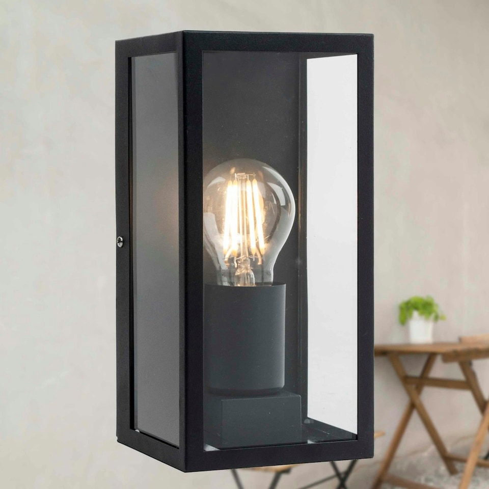 image 1 of First Choice Lighting Set of 2 Mansfield Black with Clear Glass IP44 Outdoor Flush Wall Lights Black | Clear