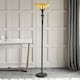 image 2 of Dark 1 Light Floor Lamp Uplighter Black, Tiffany Style Glass, E27