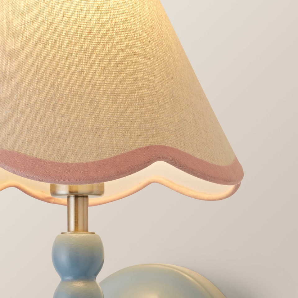 image 1 of ValueLights Bobbin Blue Wall Light with Pink Scallop Shade | Blue