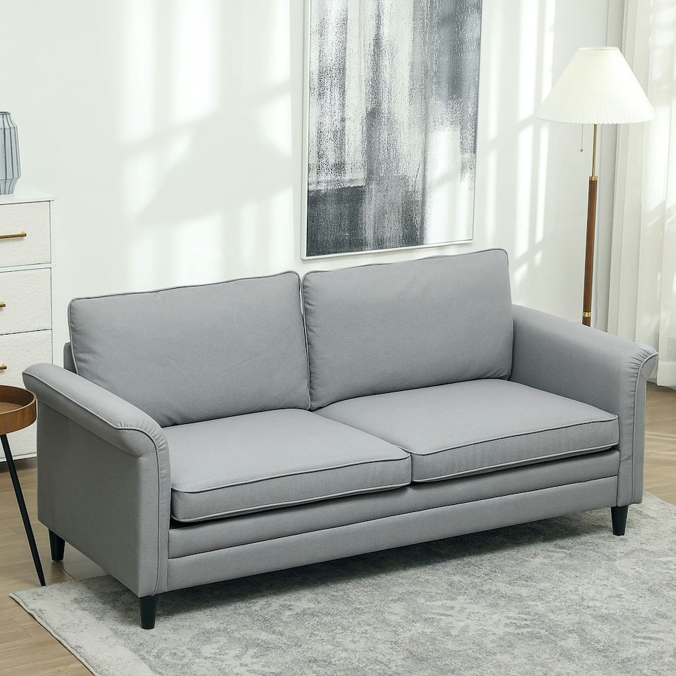 image 1 of HOMCOM Modern 3 Seater Sofa for Living Room, Fabric Couch Settee, Grey 