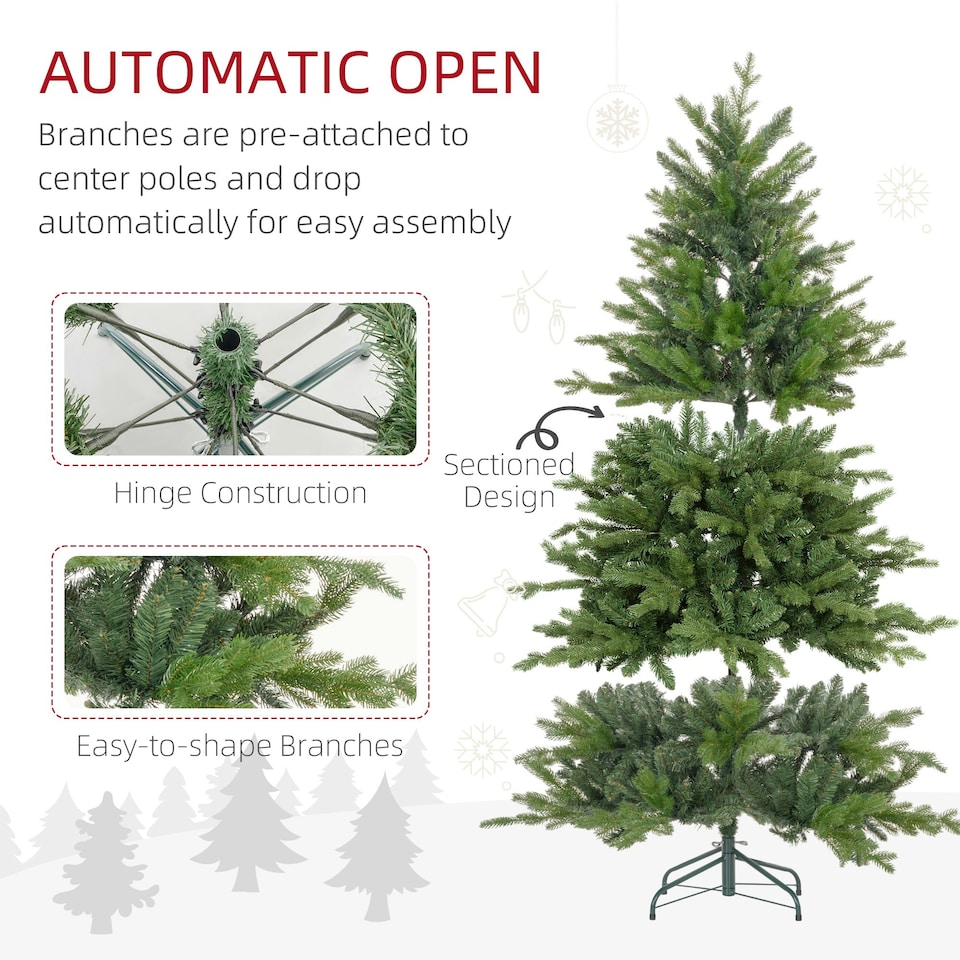 image 1 of HOMCOM 6 Ft Artificial Christmas Tree with Metal Base, Hinged Branches
