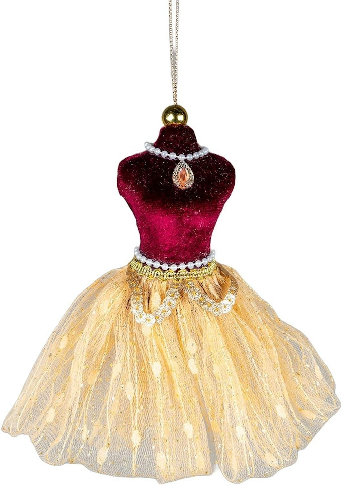 image 1 of Shatchi Burgundy and Gold Ballerina Costume Figure 15cm - Christmas Tree Hanging Decorations Ornaments Pendant