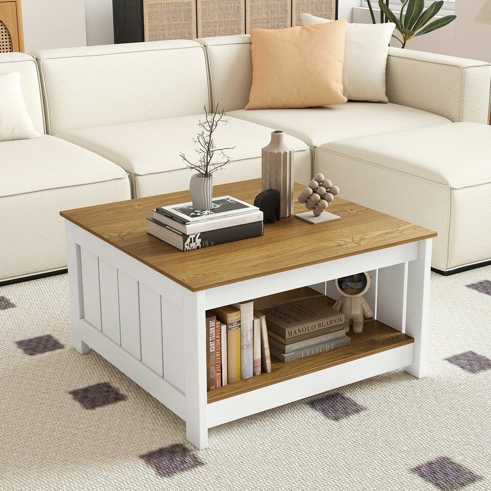 image 1 of COSTWAY Coffee Table Cocktail Table with Storage Shelf White
