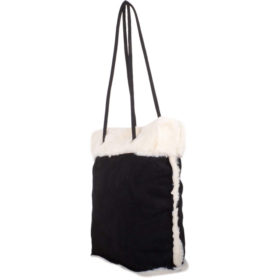 image 1 of Lorenz Womens Large Faux Sheepskin Tote / Handbag / Shoulder Bag | Black | Black