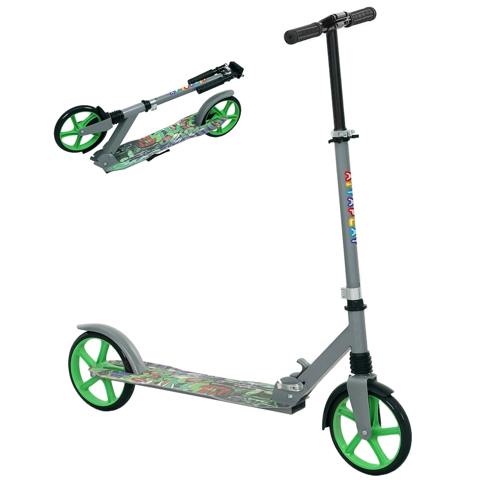 image 1 of AIYAPLAY Kids Scooter, Foldable Kick Scooter w/ Adjustable Handlebar, Green Green