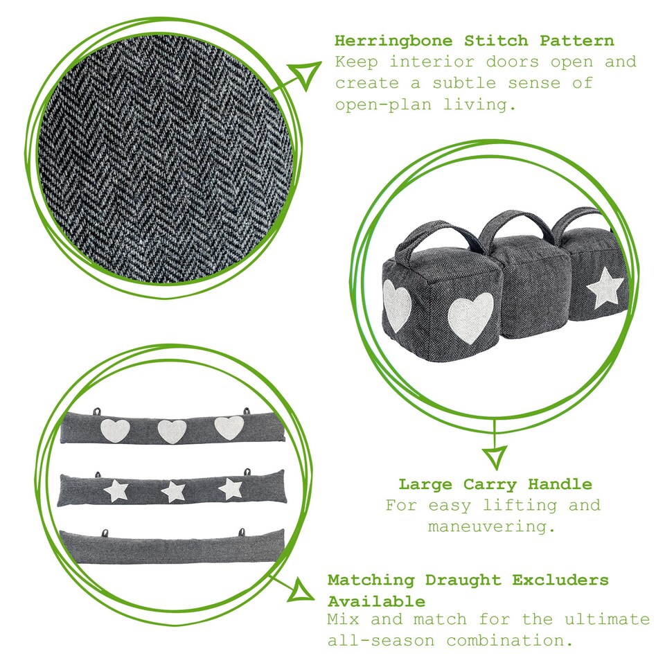 image 1 of Nicola Spring Mismatched Herringbone Door Stop Set - 16 x 16cm - Star/Heart - Pack of 2