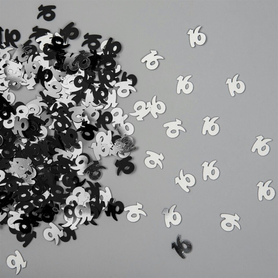 image 1 of 14g Black & Silver Happy 16th Birthday Confetti