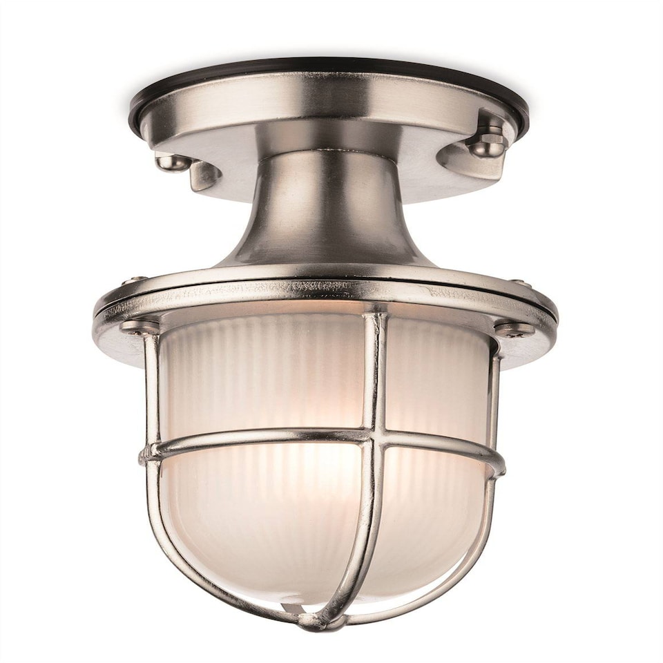 Nautic 1 Light Outdoor Flush Light Nickel with Frosted Glass IP54, E27