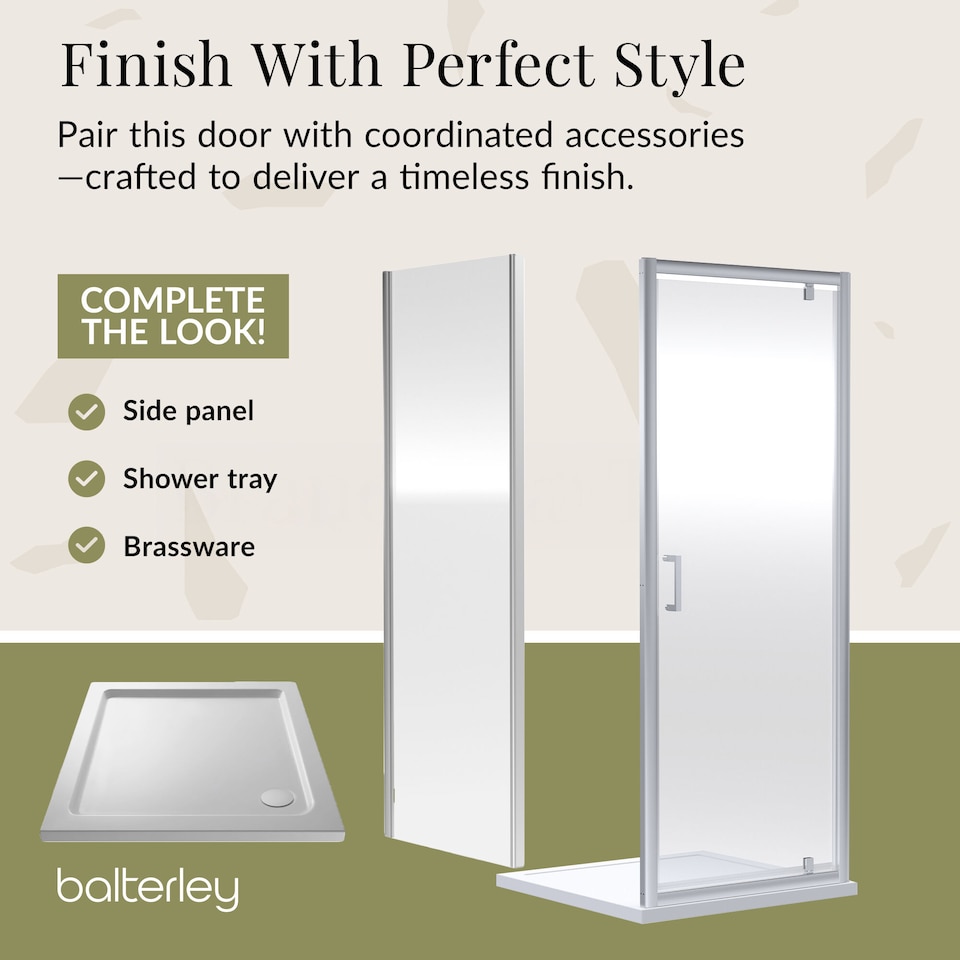 image 1 of Balterley Ruwa Toughened Safety Glass Reversible Pivot Shower Door - Balterley | Silver | Chrome | 1