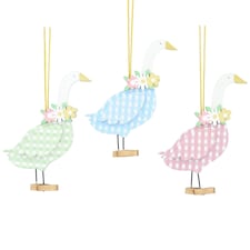 Set of Three Pastel Floral Goose Easter Decorations