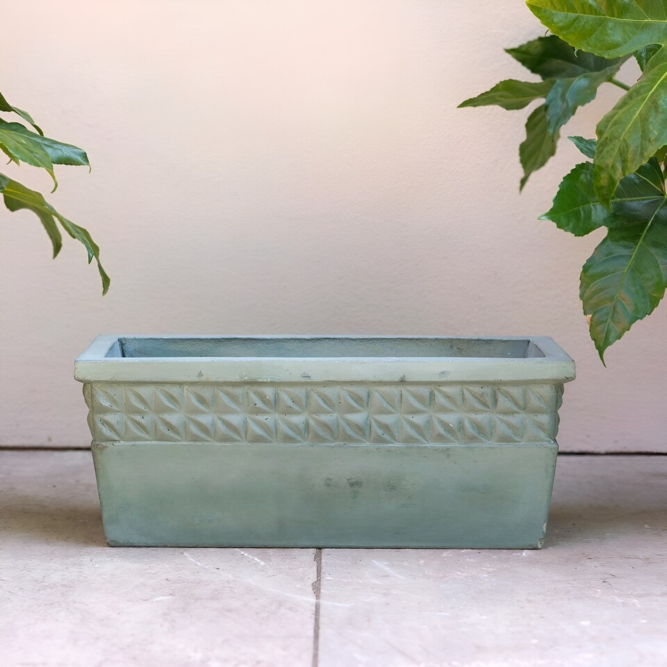 image 1 of Primrose Concrete Capri Trough Outdoor Planter in Dark Green 50cm
