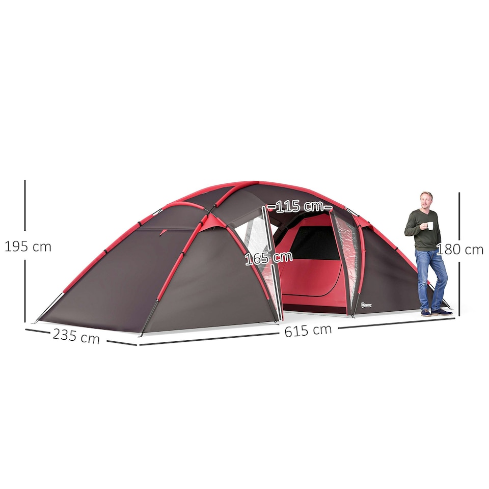 image 1 of Outsunny 4-6 Man Family Camping Tent w/ 2 Bedrooms, a Living Room | Grey | Grey