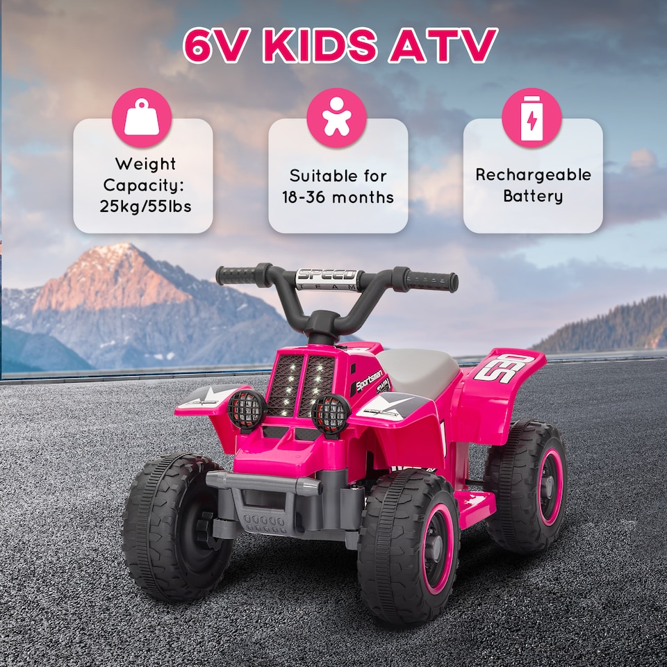 image 1 of AIYAPLAY 6V Electric Kids Quad Bike for Kids w/ Forward/Backward, Pink