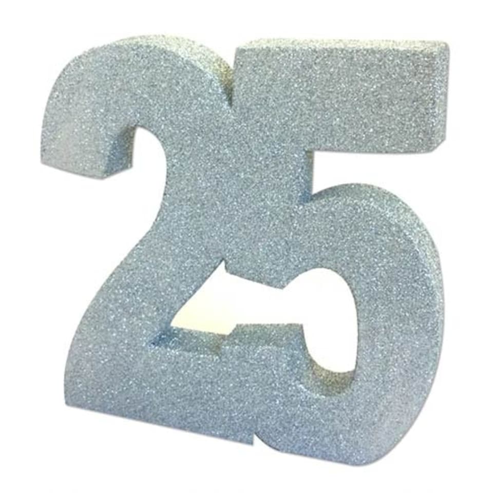 Number 25 Silver Glitter Table Decoration 20cm